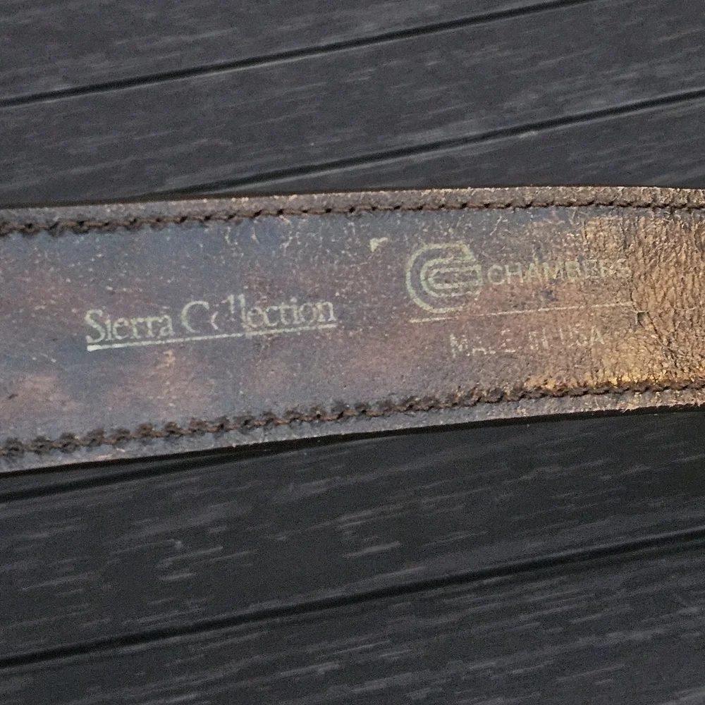 Chambers Top Grain Leather Hand Tooled Belt Eagle Mountains Brass Buckle USA 38